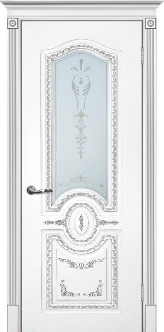 Межкомнатная дверь эмалевая с серебристой патиной со стеклом