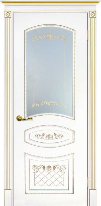 Межкомнатная дверь эмалевая с золотой патиной со стеклом 05