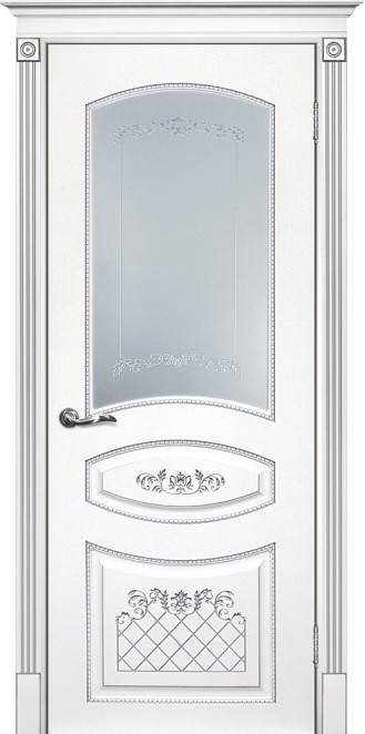 Межкомнатная дверь эмалевая с серебристой патиной со стеклом 05